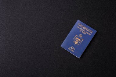 Ürdün pasaportu, uluslararası seyahat ve tatil için Ürdün vizesi. Tasarımınız için arka plan olarak Ürdün pasaportu