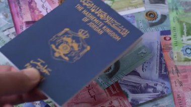 Ürdün pasaportu, uluslararası seyahat ve tatil için Ürdün vizesi. Tasarımınız için arka plan olarak Ürdün pasaportu