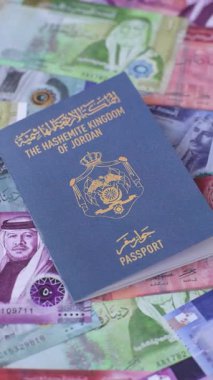 Ürdün pasaportu, uluslararası seyahat ve tatil için Ürdün vizesi. Tasarımınız için arka plan olarak Ürdün pasaportu