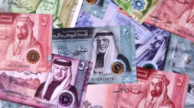 Ürdün parası, Ürdün dinarı para birimi, çeşitli mezheplerin banknotları, finansal işlemler. Ürdün parası, tasarımın için finansal bir fon olarak dinar.