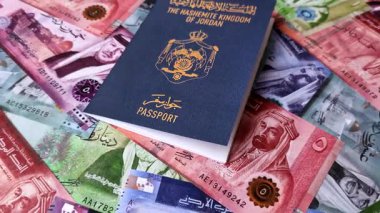 Ürdün pasaportu, uluslararası seyahat ve tatil için Ürdün vizesi. Tasarımınız için arka plan olarak Ürdün pasaportu