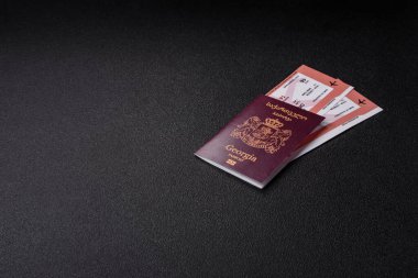 Gürcistan pasaportu, uluslararası seyahat ve tatil için Gürcistan vizesi. Tasarımınız için arka plan olarak Gürcistan pasaportu