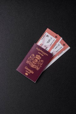 Gürcistan pasaportu, uluslararası seyahat ve tatil için Gürcistan vizesi. Tasarımınız için arka plan olarak Gürcistan pasaportu