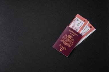 Gürcistan pasaportu, uluslararası seyahat ve tatil için Gürcistan vizesi. Tasarımınız için arka plan olarak Gürcistan pasaportu