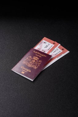 Gürcistan pasaportu, uluslararası seyahat ve tatil için Gürcistan vizesi. Tasarımınız için arka plan olarak Gürcistan pasaportu