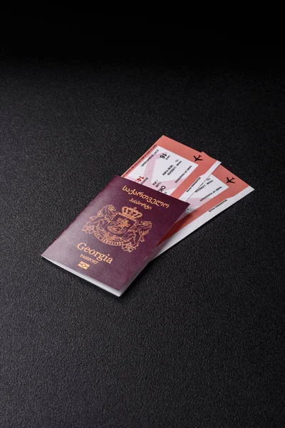 Gürcistan pasaportu, uluslararası seyahat ve tatil için Gürcistan vizesi. Tasarımınız için arka plan olarak Gürcistan pasaportu
