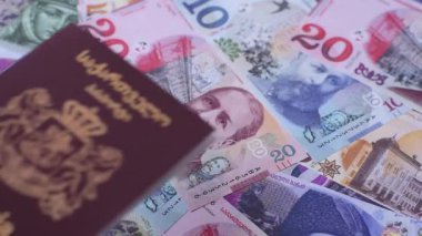 Gürcistan pasaportu, uluslararası seyahat ve tatil için Gürcistan vizesi. Tasarımınız için arka plan olarak Gürcistan pasaportu