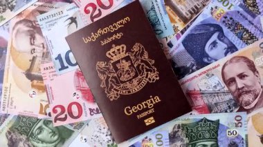 Gürcistan pasaportu, uluslararası seyahat ve tatil için Gürcistan vizesi. Tasarımınız için arka plan olarak Gürcistan pasaportu