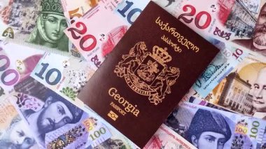 Gürcistan pasaportu, uluslararası seyahat ve tatil için Gürcistan vizesi. Tasarımınız için arka plan olarak Gürcistan pasaportu