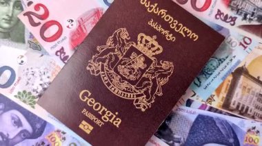 Gürcistan pasaportu, uluslararası seyahat ve tatil için Gürcistan vizesi. Tasarımınız için arka plan olarak Gürcistan pasaportu
