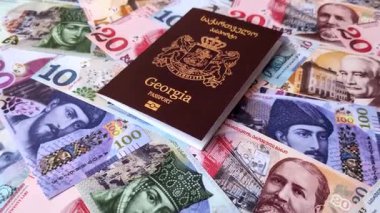 Gürcistan pasaportu, uluslararası seyahat ve tatil için Gürcistan vizesi. Tasarımınız için arka plan olarak Gürcistan pasaportu