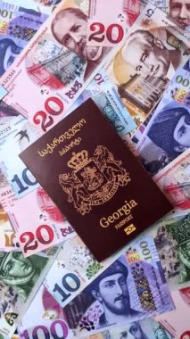Gürcistan pasaportu, uluslararası seyahat ve tatil için Gürcistan vizesi. Tasarımınız için arka plan olarak Gürcistan pasaportu