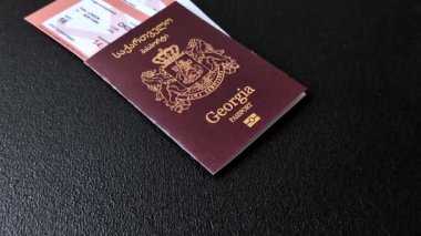 Gürcistan pasaportu, uluslararası seyahat ve tatil için Gürcistan vizesi. Tasarımınız için arka plan olarak Gürcistan pasaportu