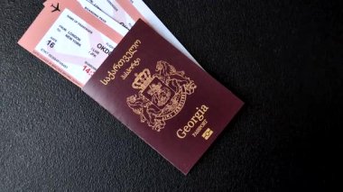 Gürcistan pasaportu, uluslararası seyahat ve tatil için Gürcistan vizesi. Tasarımınız için arka plan olarak Gürcistan pasaportu