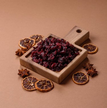 Dried sweet cranberries, natural berries for a healthy diet. Dried cranberries as a food background for your design
