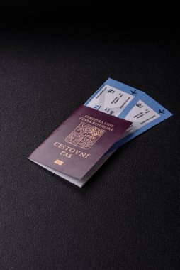 Çek Cumhuriyeti pasaportu, seyahat, boş zaman ve finansal belge. Tasarımınız için arka plan olarak Çek pasaportu