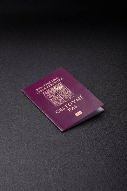 Çek Cumhuriyeti pasaportu, seyahat, boş zaman ve finansal belge. Tasarımınız için arka plan olarak Çek pasaportu