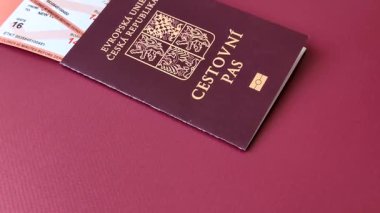 Çek Cumhuriyeti pasaportu, seyahat, boş zaman ve finansal belge. Tasarımınız için arka plan olarak Çek pasaportu