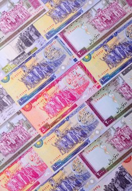 İran Cumhuriyeti parası, lira parası, çeşitli banknotların banknotları, finansal işlemler. Tasarımının finansal geçmişi olarak İran parası ve lira.