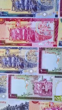 İran Cumhuriyeti parası, lira parası, çeşitli banknotların banknotları, finansal işlemler. Tasarımının finansal geçmişi olarak İran parası ve lira.