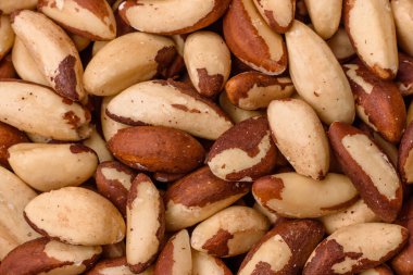 Brezilya fındığı, çiğ ve kabuklu, bir selenyum kaynağı ve sağlıklı bir gıda malzemesidir. Brezilya tasarımı için gıda arka planı olarak fındık