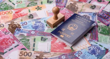 Hong Kong pasaportu, seyahat, boş zaman ve iş belgesi. Tasarımınız için Hong Kong pasaportu.