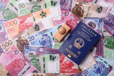 Hong Kong pasaportu, seyahat, boş zaman ve iş belgesi. Tasarımınız için Hong Kong pasaportu.