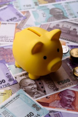 Bir domuz kumbarası depolama, biriktirme ve finansal kaynaklar biriktirme konsepti olarak kullanılıyor. Tasarımınız için bir kumbara.