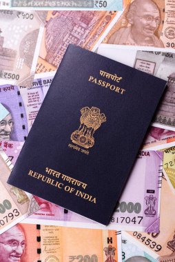 Hint pasaportu, seyahat, boş zaman ve iş belgesi. Tasarımınız için Hindistan pasaportu bir seyahat arka planı olarak