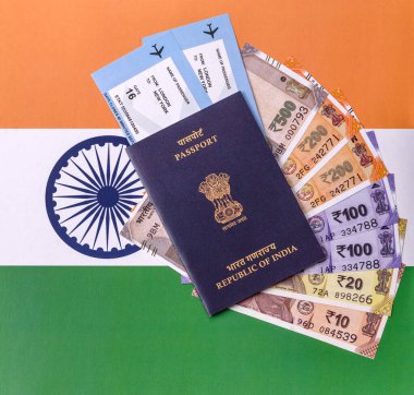 Hint pasaportu, seyahat, boş zaman ve iş belgesi. Tasarımınız için Hindistan pasaportu bir seyahat arka planı olarak