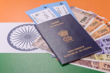 Hint pasaportu, seyahat, boş zaman ve iş belgesi. Tasarımınız için Hindistan pasaportu bir seyahat arka planı olarak