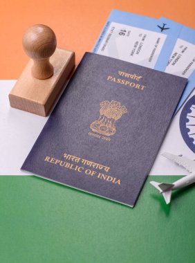 Hint pasaportu, seyahat, boş zaman ve iş belgesi. Tasarımınız için Hindistan pasaportu bir seyahat arka planı olarak