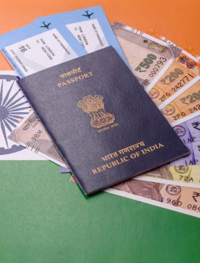 Hint pasaportu, seyahat, boş zaman ve iş belgesi. Tasarımınız için Hindistan pasaportu bir seyahat arka planı olarak