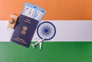 Hint pasaportu, seyahat, boş zaman ve iş belgesi. Tasarımınız için Hindistan pasaportu bir seyahat arka planı olarak