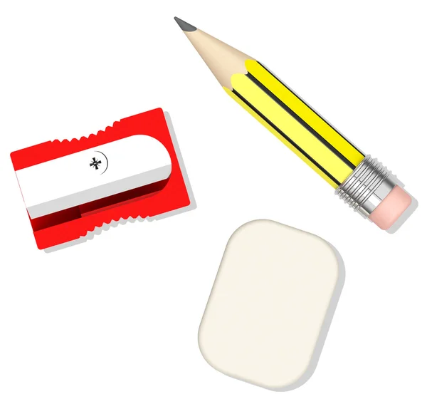 Pencil, sharpener and eraser — Stock Photo, Image