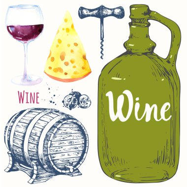 Şarap ayarlayın. Şarap yapımı ürünler