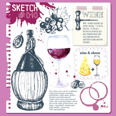Sketchbook kroki tarzı şarap yapımı ürünleri ile.