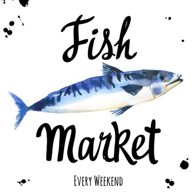Illustration with watercolor scomber. Fish Market. clipart