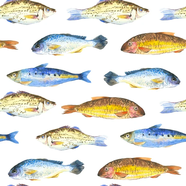Seamless background watercolor fishes — Stock Photo, Image