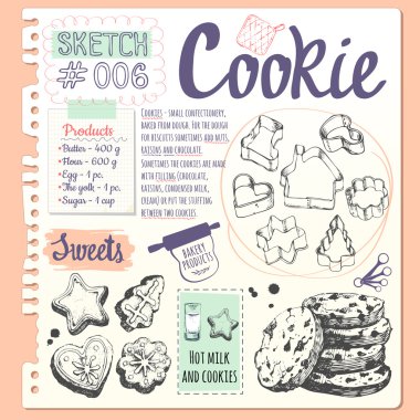 Gıda sketchbook farklı tanımlama bilgileri kümesi ile.