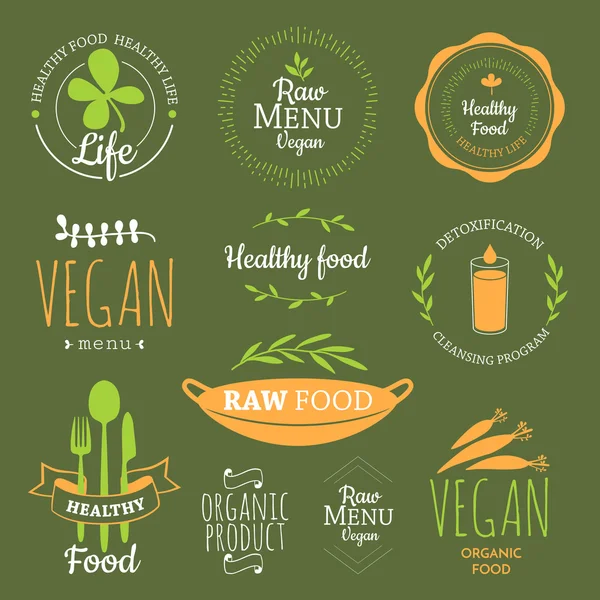 Logos with vegetarian and useful meal. — Stock Vector