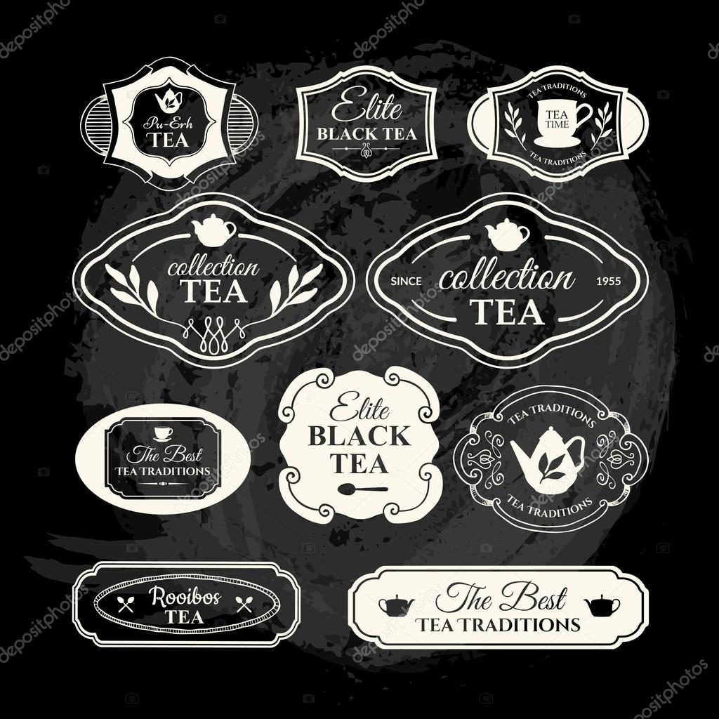Simple symbols with cup and teapot. Traditions of tea time. Decorative elements for your design. Black and white style.