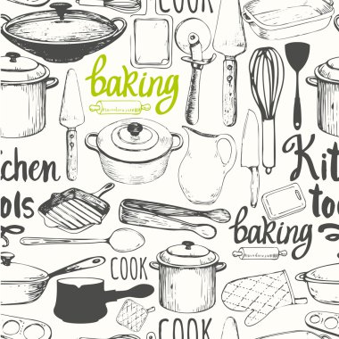 Mutfak aletleri ve araçları ile sorunsuz arka plan.