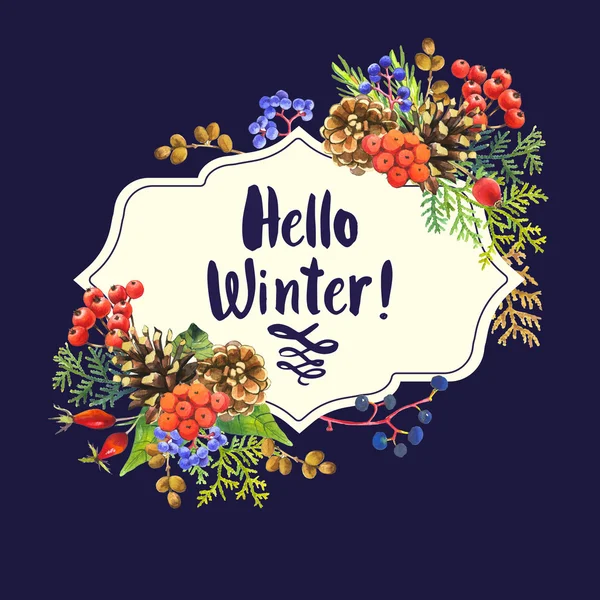 Illustration mit Aquarellblumen. Hallo Winter. — Stockfoto