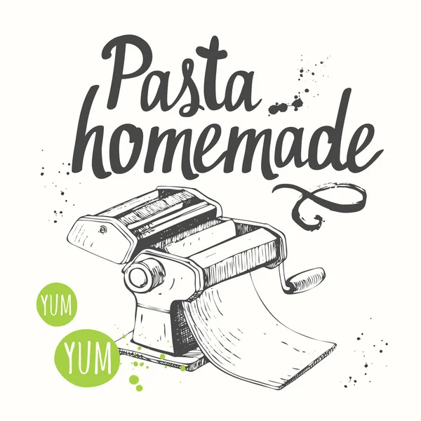 Vector illustratie met pasta machine. Schets ontwerp. — Stockvector