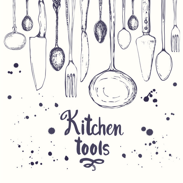 Seamless background with eating utensils. Menu pattern.