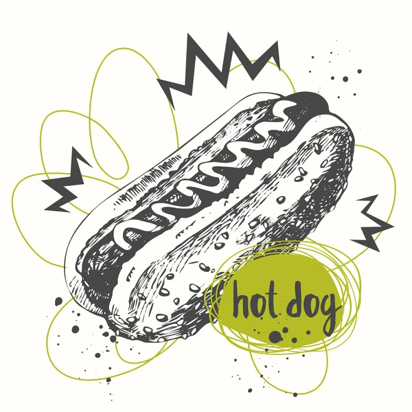 Vektor gambar Hot Dog dengan sketsa. Desain Sketch . - Stok Vektor