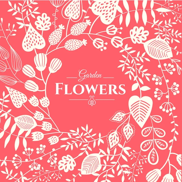 Grinalda de flores e folhas. Fundo floral . — Vetor de Stock