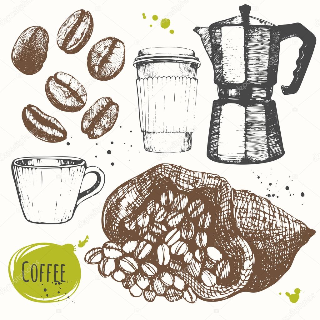 Vector illustration with coffe drinks. Decorative elements for your design.