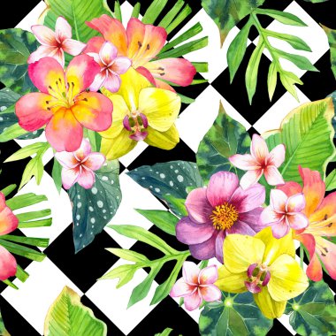 Suluboya tropik çiçekler ile sorunsuz arka plan.